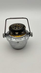 VINTAGE AQUA METER CHROME BOAT COMPASS 3” WITH MOUNT TESTED WORKS VG!!
