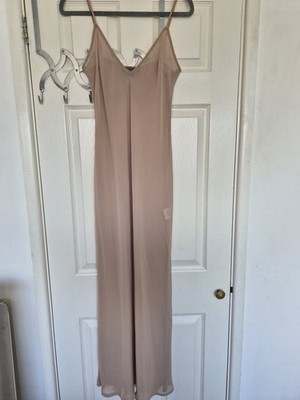 JAEGER 100% Pure Silk Maxi Slip Dress Beige Champagne 90s Minimalist Size 10