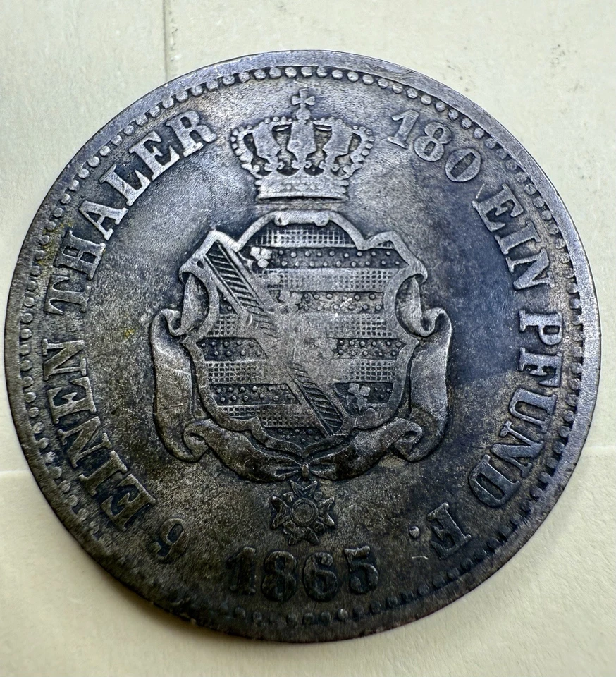 1865-B Saxony 1/6 Thaler β German States Silver Coin - Image 2 of 4