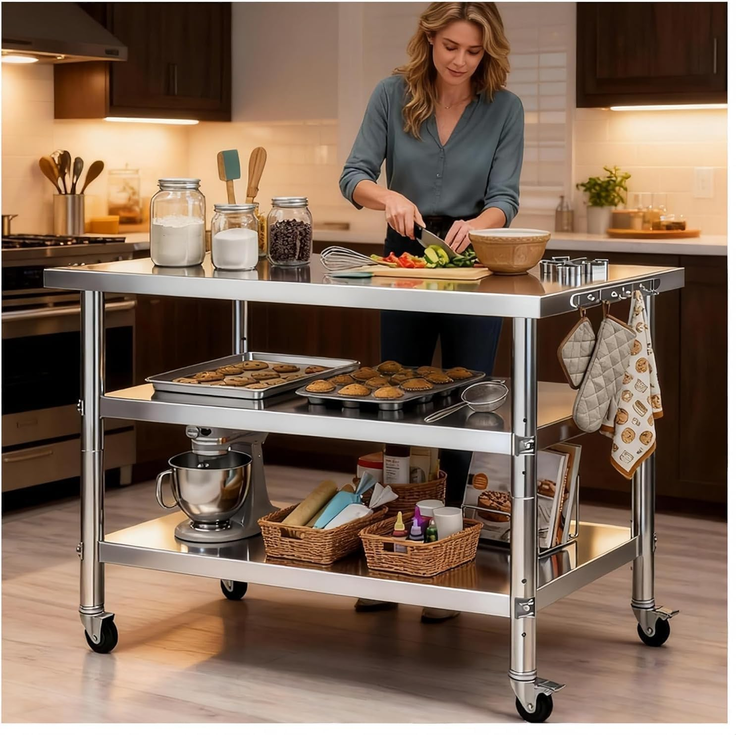Kichen Work Table Stainless Steel Prep and Work Table,Kitchen,Has Both Fixed Legs and ...