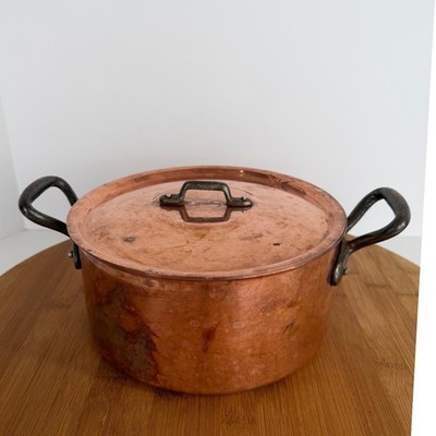 Baumalu France Copper 8'' Pot with Lid 2 Handles 2mm READ