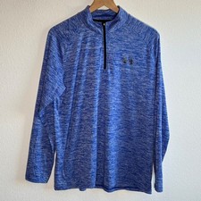 Under Armour Pullover Mens L Blue HeatGear 1/4 Zip Long Sleeve Shirt Golf Walk