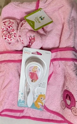 Disney Baby Princess Aurora Pink Hooded Towel & Brush Set for Girls