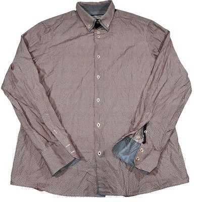 River Island Mens XL Extra Large Red Long Sleeve Button Down Shirt White Dots