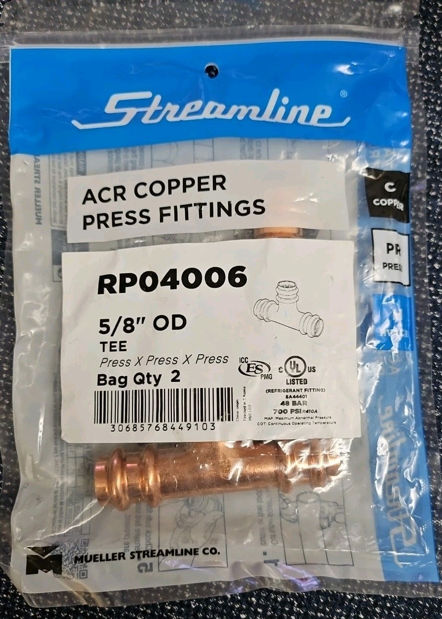 Qty 2 Mueller Streamline ACR Copper Press Fittings RP04006 5/8” OD Tee Open Box
