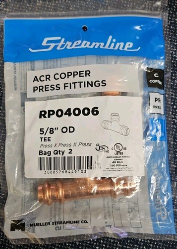 Qty 2 Mueller Streamline ACR Copper Press Fittings RP04006 5/8” OD Tee Open Box