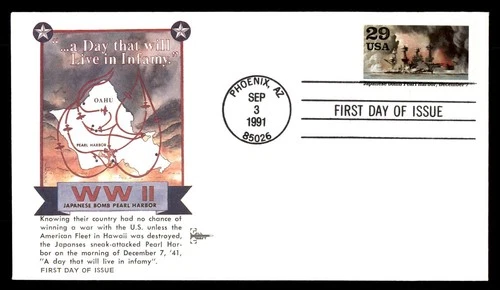 Mayfairstamps US FDC 1991 Arizona Japan bombs Pearl Harbor WWII Gill Craft First