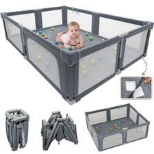 Baby Playpen with Mat for Babies and Toddlers, 73" x 61" Large Baby Play Pen ...