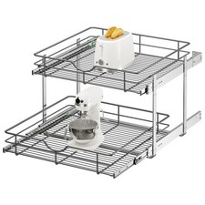 2 Tier Pull Out Cabinet Organizer - 23" W x 22" D Soft Close Slide Out Shelve...