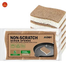 AIDEA Natural Scrub Sponges 6 Pack Non Scratch Cellulose Kitchen Dish Cleaning