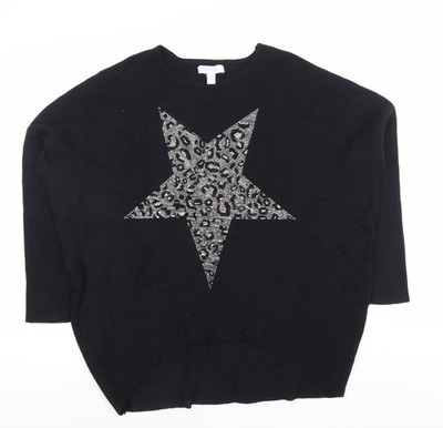 Blue Vanilla Damen Pullover schwarz Perlen Stern Leopard S