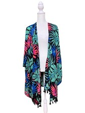 Tropical Leaf Kimono Cover-Up NWT Tassel Hem Vibrant Summer Layering Piece