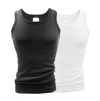 2er Pack Herren Unterhemden Tank Top Schwarz Weiß 100% Baumwolle Feinripp