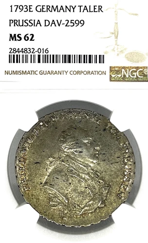 German States Prussia 1793 E  Taler Coin Thaler NGC MS 62 VZ/F.STG UNC RARE TOP
