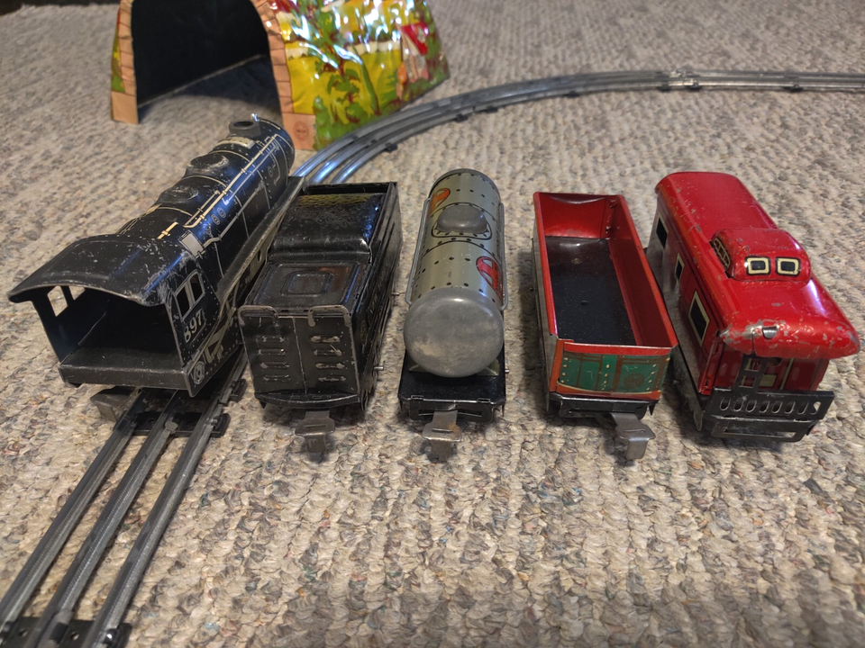 Marx 897 Litho Engine Train Set #3967, tunnel, sign, box, Extra Cars ...