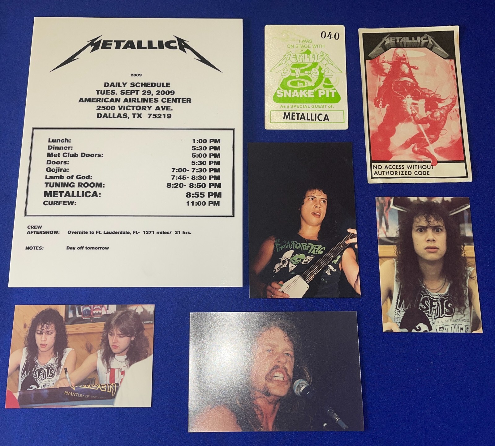 LOT-vintage 90s Metallica CONCERT PHOTO/BACKSTAGE PASS/DRESSING ROOM SIGN/INSERT