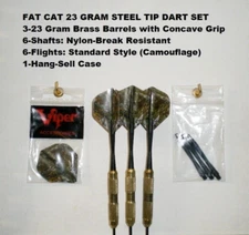 Darts Fat Cat Deluxe 23 gram Steel Tip Dart Set with Camouflage Flights