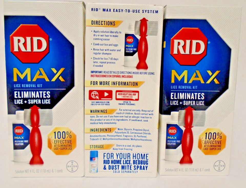 3 RID MAX Lice Removal Kits Eliminates Super Lice Medicated Hair
