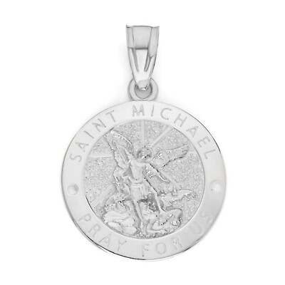 Solid 14k White Gold Saint Michael Pendant - Protection Jewelry Gifts