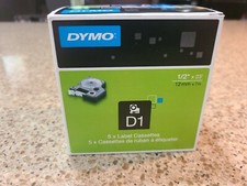 Box of 5 Genuine DYMO 45010 D1 1/2" x 23' Black/Clear Hi-Performance Label Tape