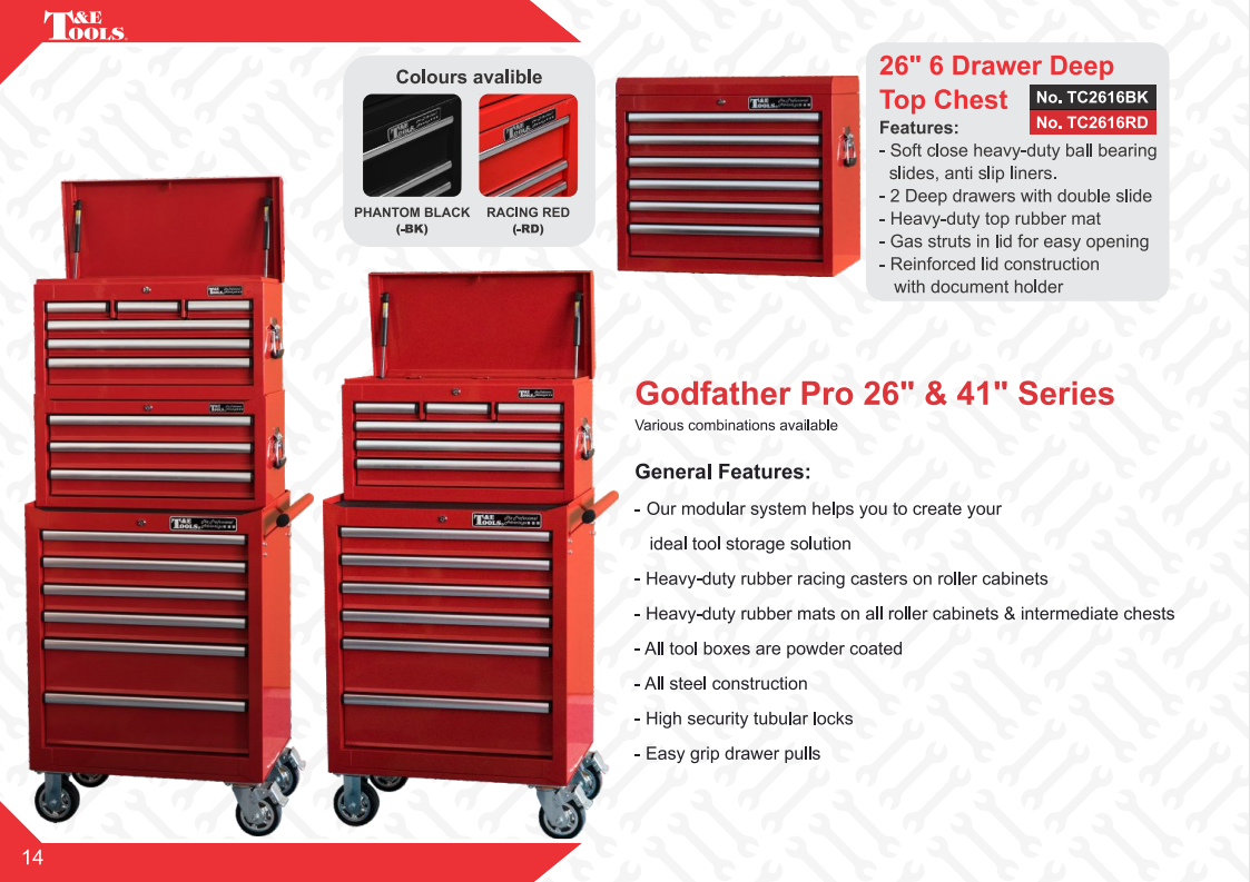 T&E 26 Inch Tool Chest Cabinet Box Trolley Rolling Wheels 6/8 Drawer ...