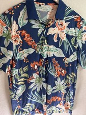 Monterey Club Hawaiian Shirt Large Polyester Colorful Floral Golf Vacation Summ