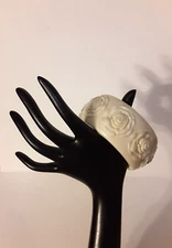 Vintage Molded  Plastic Roses Cream White Bangle Bracelet
