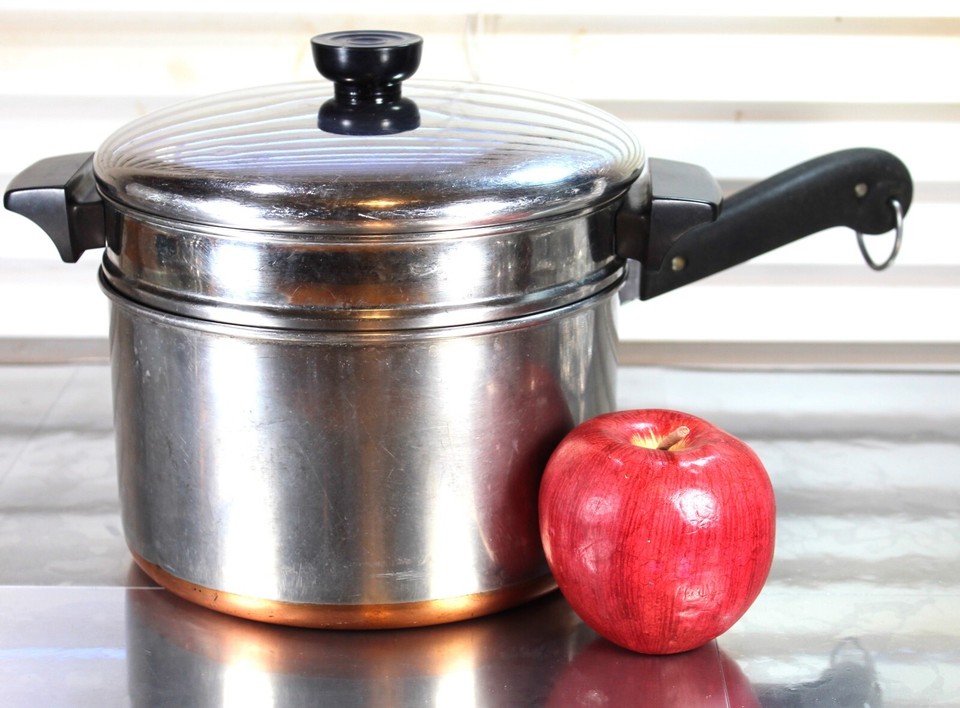 Revere Ware USA Pre-1968 Copper Bottom BIG 4 Qt Sauce Pot Steamer ...