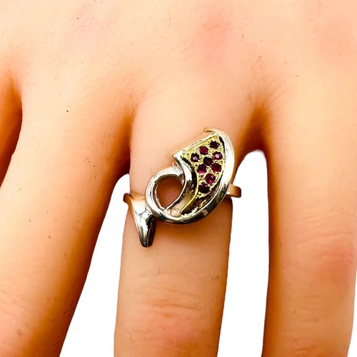 Natural Pink Red Ruby Modernist Sterling Silver 10k Gold Accent Ring 5.25 -5907 - Picture 9 of 9
