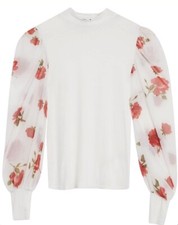 EX NEW LOOK Blouse Floral Mesh Sleeve High Neck Top Ladies Summer Holiday 540