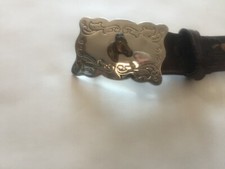 Wrangler Belt Rodeo Vintage Western Brown Tooled Silver Buckle Horses 22"