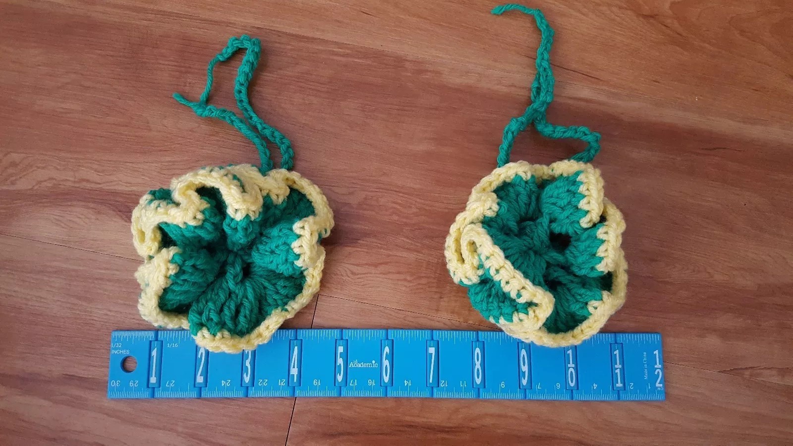 Hawaii Travel Luggage Baggage ID Tag, Crochet Flower Green & Yellow Set of 2