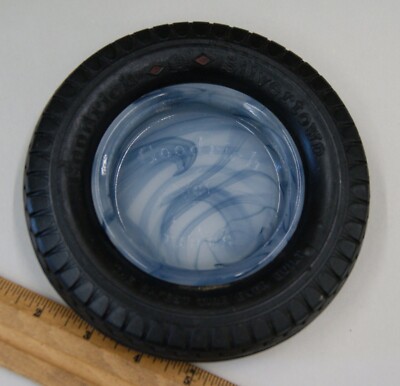 Goodrich 6.5'' Silvertown Tire Advertising Ashtray Slag Milk Swirl Glass, SH6015