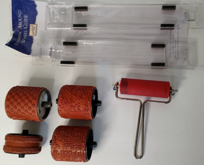 Wheel guide + 4 Stampin Around  Roller Wheel Stamps + 1 brayer 3.25''paint roller