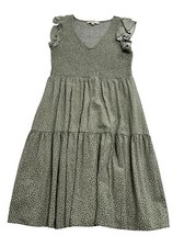 LOFT V-Neck Tiered Mini Dress in Green White