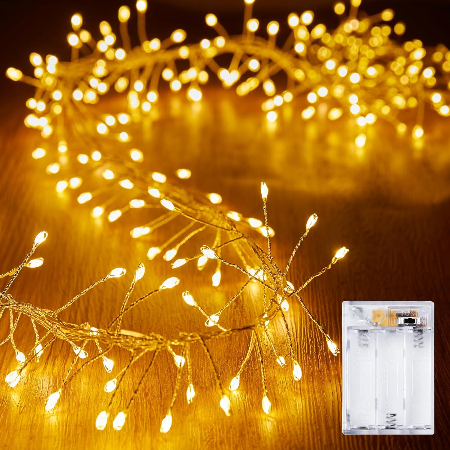 10ft Battery Operated Waterproof Fairy Lights with 120 LEDs, Warm White