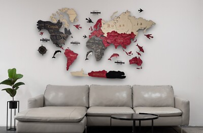 3D wooden map with the names of countries