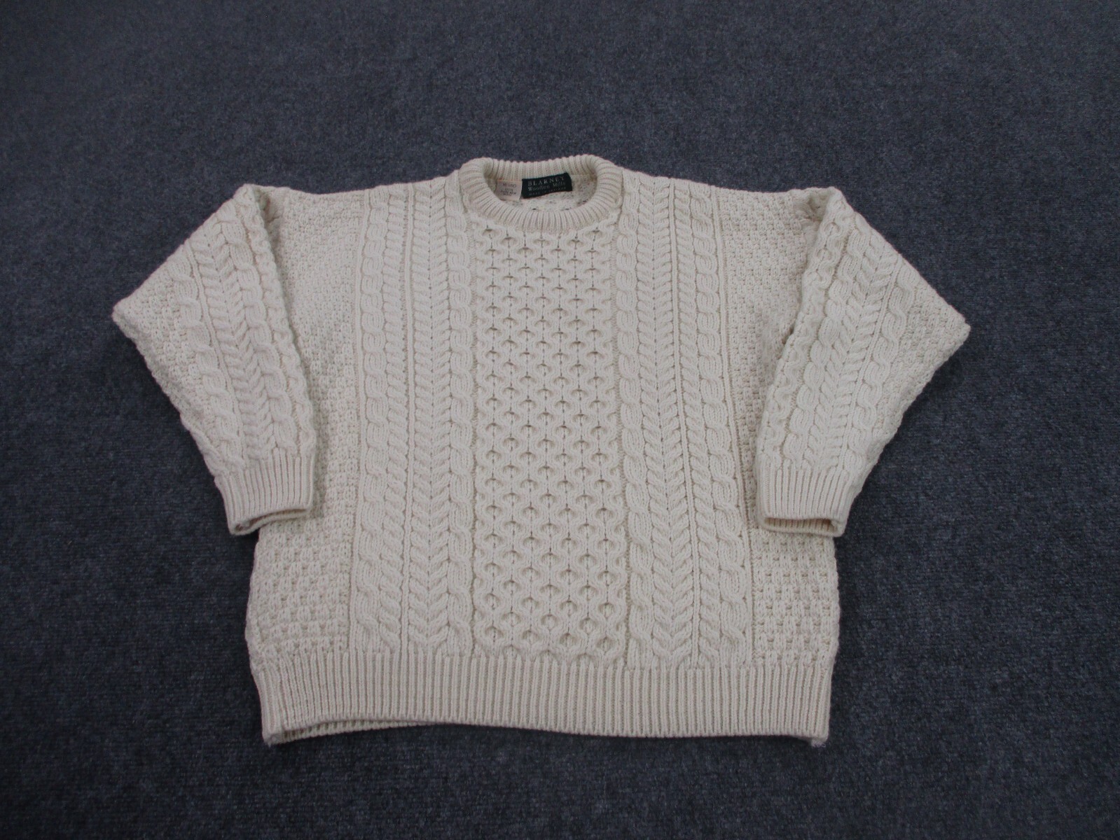 Blarney Sweater Mens L Merino Wool Woollen Mills Ireland Fisherman Cable Knit