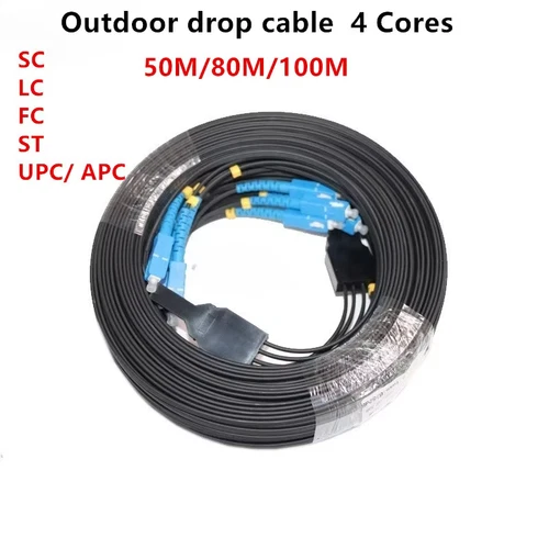 30m-300m 4 Core FTTH Outdoor Fiber Optic Cable SC APC/UPC LSZH Drop Cable Patch
