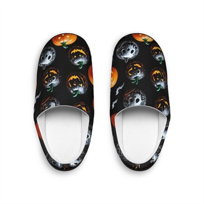 Cozy Halloween Men's Indoor Slippers, Festive Slipper Shoes, Pumpkin Decor