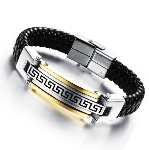 STARCHENIE Men's Black Braided Leather Bracelet - Stainless Steel Buckle, Adjustable Wristband Jewelry Gift For Him