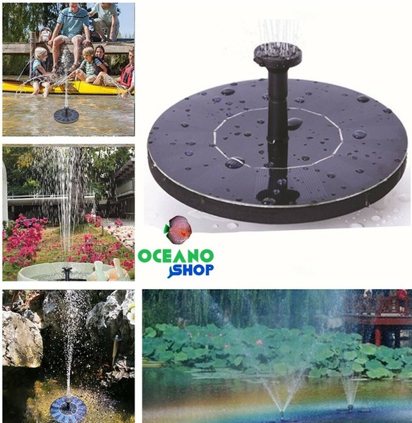 Fuente con panel energia solar 210l/h max. para estanque de jardin con bomba