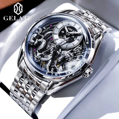 Automatic Mechanical Waterproof Watch Men's Skeleton Men Stainless Steel Strap
