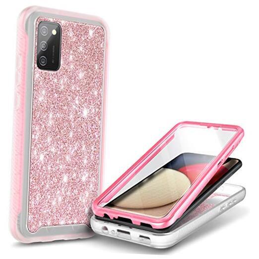 NZND Case for Samsung Galaxy A03S with [Built-in Screen Glitter Rose Gold