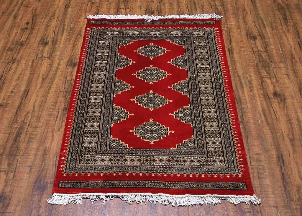 Traditional Handmade Bokhara Area Rug Red/Black Color Area Rugs