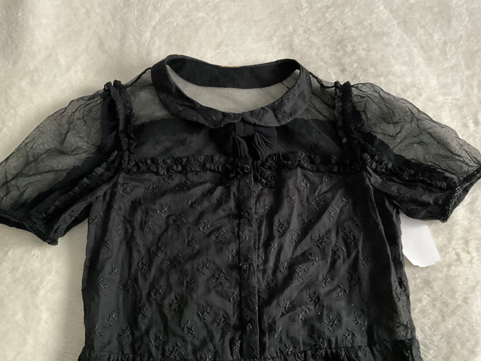 Saint Laurent Paris mini abito in tulle cotone ricamato nero taglia F 38 o 6 US