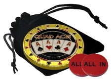 Quad Aces Texas Hold'em Poker Card Guard + All-In Buttons Lammers w/Pouch Bundle