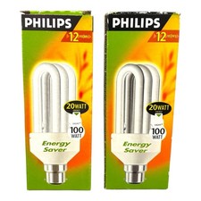 2 PACK OF PHILLIPS ENERGY SAVING BULBS B22 18W / 20W = 100W LARGE BAYONET NEW