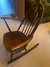 Ercol Windsor 1960 Wood Rocking Chair Dark Brown Solid. Very good condition.