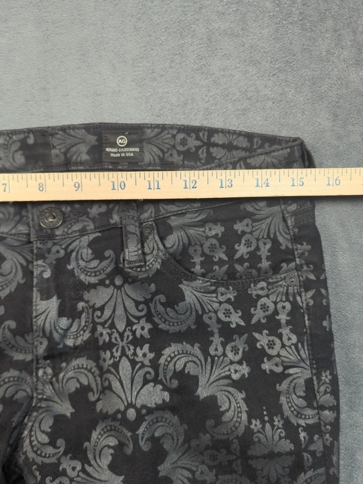 AG Adriano Goldschmied Jeans 28R (30x31) Women Black Denim Skinny Damask Floral - Image 3 of 4